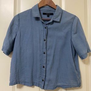 J Brand silk cotton blend crop denim short-sleeve button shirt EUD, sz Small